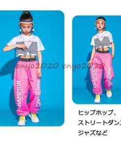 へそ出し キッズ ダンス 衣装 セットアップ トップス 白 韓国 HIPHOP ヒップホップ ダンス パンツ 女の子 子供 チアガール 発表会 演出服 単品販売 文化祭 * レッスンウエア