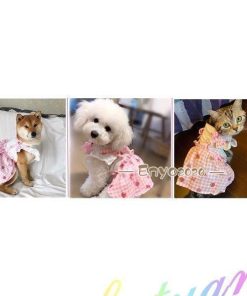 犬服 春 夏 ペットウェア ワンピース ペット用品 柴犬 中型犬 小型犬 ネコ ラウンドカラー スクエアカラー フレア 苺 総柄 ギャザー イチゴ * 犬の服