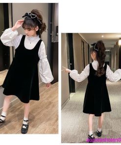 セットアップ 春服 フォーマル 発表会 キッズ 女の子 シャツ+ジャンパースカート シャツ ブラウス 白 袖なしワンピ 黒 姉妹 春着 秋着 120 130 170 150 140 160 * 上下セット