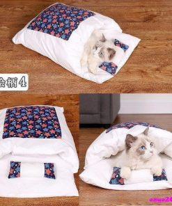 ペットベッド 猫用寝袋 お布団 和風 ぺットクッション ペットマット 取り外し 洗える かわいい ふわふわ 柔らかい 冬用 暖か 枕付 小型犬 小動物用 保温 * ベッド、クッション