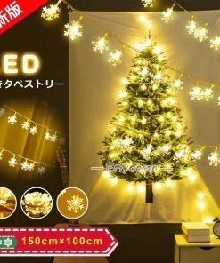 布 LED付きタペストリー オーナメント 北欧 クリスマスツリー パーティー 飾り 大判150×100cm 2点セット LEDライトセット ガーランド 壁掛け * タペストリー