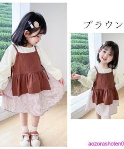 セットアップ 春服 女の子 ベビー 可愛い 2点セット ベスト+ワンピース 丸首 チェック柄 キッズ ガールズ 姉妹 春着 秋着 ワンピセット 80 90 110 130 100 120 * 上下セット