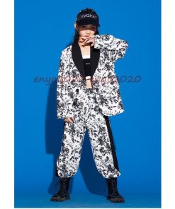 キッズダンス衣装 スーツセット ジャケット 花柄 総柄 ジャズダンス ヒップホップ 長袖コート パンツ ガールズ 韓国 演出服 応援団 HIPHOP 練習着 応援団 発表会 * レッスンウエア