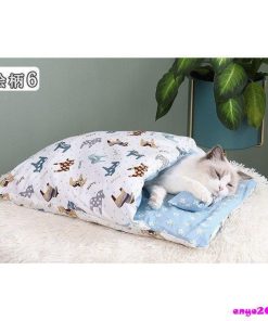 ペットベッド 猫用寝袋 お布団 和風 ぺットクッション ペットマット 取り外し 洗える かわいい ふわふわ 柔らかい 冬用 暖か 枕付 小型犬 小動物用 保温 * ベッド、クッション