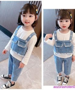 韓国子供服 3点セット 女の子 幼児 セットアップ 上下セット 春服 秋服 Tシャツ+ベスト+ジーンズ 可愛い コーデ キッズ ベビー 90-130 トップス 姉妹 ボトムス * 上下セット