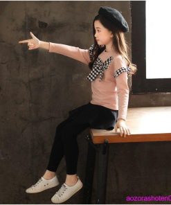 子供服 セットアップ キッズ 女の子 長袖 春秋 上下セット 韓国子供服 Tシャツ 蝶結び 長ズボン キュロット スカート 可愛い おしゃれ お出かけ 通学着 新品 * 長ズボン、ロングパンツ