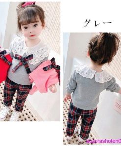 上下セット 女の子 ベビー 春服 新作 セットアップ 可愛い 蝶結び 長袖トップス+チェック柄パンツ 2点セット 遠足 大 キッズ 上下 春着 80 100 90 秋着 110 * 上下セット