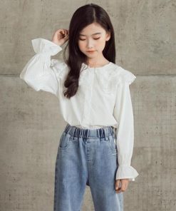 キッズ 子供服 白シャツ 個性的 トップス シャツ 白 ブラウス 女の子 子供 長袖 フリル ジュニア * シャツ、ブラウス