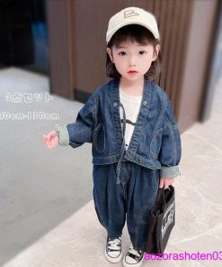 子供服 セットアップ カウボーイスーツ キッズ 男女兼用 デニムジャケット+デニムパンツ 2点セット 男の子 女の子 ファッション 幼児 デニムセット 秋 春 ベビー * 上下セット