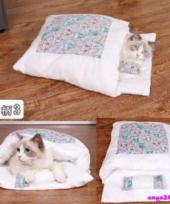 ペットベッド 猫用寝袋 お布団 和風 ぺットクッション ペットマット 取り外し 洗える かわいい ふわふわ 柔らかい 冬用 暖か 枕付 小型犬 小動物用 保温 * ベッド、クッション