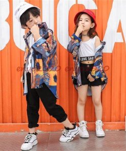 キッズ ダンス衣装 ヒップホップ 花柄シャツ セットアップ HIPHOP  ダンスシャツ へそ出し タンクトップ パンツ 子供 ジャズダンス 練習着 女の子 男の子 * レッスンウエア