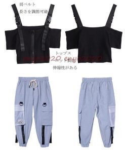 キッズダンス衣装 ヒップホップ セットアップ 上下 へそ出し トップス ダンスパンツ ズボン 子供服 ガールズ チア 女の子 団体 練習着 HIPHOP 体操服 * レッスンウエア