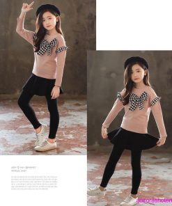 子供服 セットアップ キッズ 女の子 長袖 春秋 上下セット 韓国子供服 Tシャツ 蝶結び 長ズボン キュロット スカート 可愛い おしゃれ お出かけ 通学着 新品 * 長ズボン、ロングパンツ