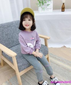 子ども服 セットアップ 女の子 ベビー 秋服 可愛い 上下セット キッズ スウェット+長ズボン 2点セット 丸首 プリント お出かけ 通園 80-130 パープル 通学 * 上下セット