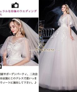 演奏会 ロングドレス 結婚式 花嫁ドレス 演奏会・忘年会 半袖ドレス  プリンセスライン ウェディングドレス 店長おすすめ 編み上げ 大きめ ウエディングドレス * プリンセスライン