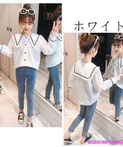 子供服 セットアップ おしゃれ 春 秋 女の子 上下セット シャツ+ジーンズ 2点セット プリンセス コーデ 切り替え キッズ ガールズ 120-170 ボトムス トップス * 上下セット