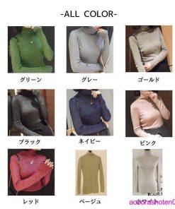 秋冬 長袖 カットソー ニットソー タートルネック レディース ハイネック Tシャツ ラメ入り ハイネックセーター 綿 コットン ニット セーター * 長袖