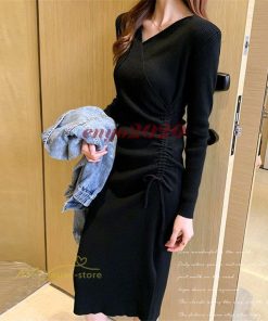 ニットワンピース レディース 秋冬 ロングニット 結婚式ドレス 上品 ロング 韓国ファッション 膝下 通勤 OL コーデ 20代 30代 Vネック 40代 カシュクール 着痩せ * ワンピース