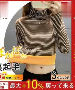 発熱 シャツ インナー 裏起毛 カットソー 極暖 暖かい あったか 保温 ボーダー柄 タートルネック 防寒 冬 レディース 防寒 部屋着 トップス * 長袖