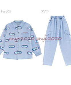 キッズダンス衣装 セットアップ デニム パンツ デニム ジャケット ヒップホップ 長袖 トップス 韓国 かっこいい 女の子 男の子 練習着 発表会 170 HIPHOP * レッスンウエア