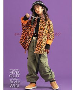 キッズ ダンス衣装 ヒップホップ ヒョウ柄 セットアップ 子供服 HIPHOP シャツ トップス 長袖 パンツ 男の子 女の子 練習着 ジャズダンス ステージ衣装 発表会 * レッスンウエア