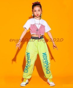 へそ出し キッズ ダンス 衣装 セットアップ トップス 白 韓国 HIPHOP ヒップホップ ダンス パンツ 女の子 子供 チアガール 発表会 演出服 単品販売 文化祭 * レッスンウエア