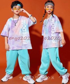 キッズ ダンス衣装  Tシャツ トップス パンツ ヒップホップ セットアップ HIPHOP 男の子 女の子 子供服 ズボン  ジャズダンス かっこいい チアガール 練習着 * レッスンウエア