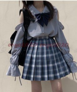 セーラー服 シャツブラウス 学生制服 長袖 プリーツスカートセット カジュアル ボタン付き かわいい レディース おしゃれ きれいめ * セーラー服