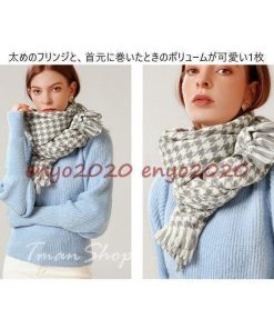 マフラー 大判ストール レディース ショール スカーフ 千鳥柄 ひざ掛け 肩掛け ネックウォーマー フリンジ カシミヤタッチ 防寒 あったか ふわふわ 厚手 * マフラー