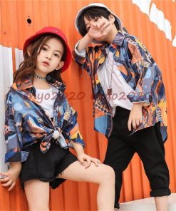 キッズ ダンス衣装 ヒップホップ 花柄シャツ セットアップ HIPHOP  ダンスシャツ へそ出し タンクトップ パンツ 子供 ジャズダンス 練習着 女の子 男の子 * レッスンウエア