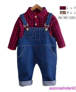 子ども服 セットアップ 春服 新作 ベビー 男女兼用 上下セット シャツ+デニムオーバーオール オシャレ 可愛い 女の子 男の子 春着 秋着 お出かけ 100 110 80 90 * 上下セット