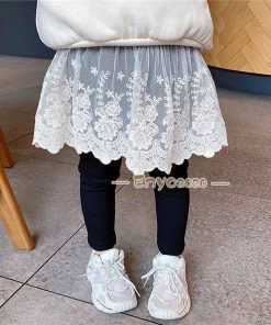 子供服 ボトムス 10分丈 パンツ ロングパンツ チュチュスカッツ こども 女の子 スカッツ レース柄 キッズ 重ね着 スカート レギンスパンツ * スカート