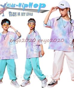 キッズ ダンス衣装  Tシャツ トップス パンツ ヒップホップ セットアップ HIPHOP 男の子 女の子 子供服 ズボン  ジャズダンス かっこいい チアガール 練習着 * レッスンウエア