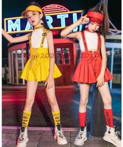 キッズ ダンス衣装 チアガール セットアップ ヒップホップ HIPHOP へそ出し トップス スカート タンクトップ 女の子 チア 子供 応援団 練習着 ステージ衣装 * ウエア