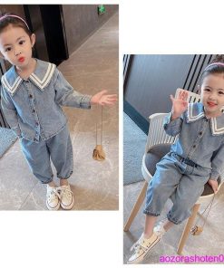 子供服 セットアップ カウボーイスーツ キッズ 女の子 デニムジャケット+デニムパンツ 2点セット 上下セット 幼児 ベビー デニムセット 通園 秋 通学 90-130 春 * 上下セット