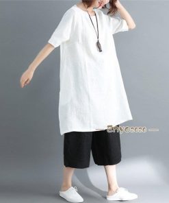 上下セット チュニック半袖 ワイドパンツ レディース ブラウス ロング 夏 トップス リネン 無地 体型カバー 大きいサイズ 可愛い パンツ ゆったり * セットアップ