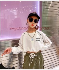 キッズダンス衣装 セットアップ 長袖 Tシャツ ショット丈 カーゴパンツ ヒップホップ 女の子 へそ出し 練習着 演出服 ステージ衣装 韓国 白 黒 緑 かっこいい * レッスンウエア