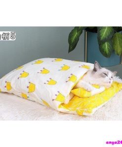 ペットベッド 猫用寝袋 お布団 和風 ぺットクッション ペットマット 取り外し 洗える かわいい ふわふわ 柔らかい 冬用 暖か 枕付 小型犬 小動物用 保温 * ベッド、クッション