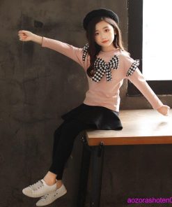 子供服 セットアップ キッズ 女の子 長袖 春秋 上下セット 韓国子供服 Tシャツ 蝶結び 長ズボン キュロット スカート 可愛い おしゃれ お出かけ 通学着 新品 * 長ズボン、ロングパンツ