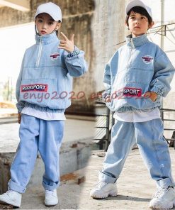 キッズダンス衣装 ヒップホップ セットアップ HIPHOP デニム ジャケット ズボン パンツ 女の子 男の子 ジャズダンス 練習着 舞台服 演出服 発表会 韓国 * レッスンウエア