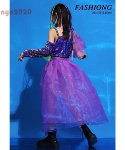 ステージ衣装 キッズダンス衣装 セットアップ 発表会 チアガール ヒップホップ ファッションショー ガールズ イベント スパンコール 女の子 ダンス衣装 へそ出し * ウエア