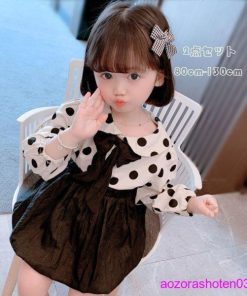 子ども服 キッズ 女の子 セットアップ 春 コーデ おしゃれ 幼児 ベビー 2点セット 水玉柄トップス+スカート 可愛い 通園 姉妹 ドット リゾート 春 秋 夏 80-130 * 上下セット