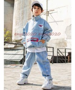 キッズダンス衣装 ヒップホップ セットアップ HIPHOP デニム ジャケット ズボン パンツ 女の子 男の子 ジャズダンス 練習着 舞台服 演出服 発表会 韓国 * レッスンウエア