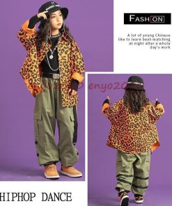 キッズ ダンス衣装 ヒップホップ ヒョウ柄 セットアップ 子供服 HIPHOP シャツ トップス 長袖 パンツ 男の子 女の子 練習着 ジャズダンス ステージ衣装 発表会 * レッスンウエア