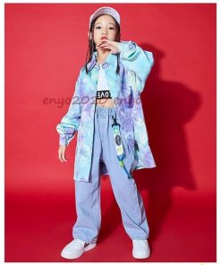 長袖シャツ ステージ衣装 子供 デニムパンツ Hiphop セットアップ 絞り染め キッズダンス衣装 ダンス発表会 練習着 デニム 発表会 ヒップホップ 上下2点セット * レッスンウエア