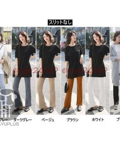 フレアリブパンツ リブレギンス ロングパンツ スリット リブ ボトムス レディース パンツ  スキニー * その他スカート、パンツ