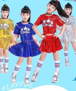 キッズ ダンス衣装 キラキラ スパンコール ヒップホップ HIPHOP  セットアップ  男の子 女の子 チア  チアガール ジャズダンス ステージ衣装  応援団 練習着 * ウエア