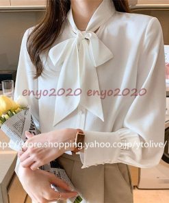 白ブラウス ブラウス シフォン きれいめ 長袖 シャツブラウス ボウタイブラウス レディース 白シャツ 春 春服 * 長袖