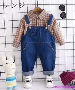 子ども服 セットアップ 春服 新作 ベビー 男女兼用 上下セット シャツ+デニムオーバーオール オシャレ 可愛い 女の子 男の子 春着 秋着 お出かけ 100 110 80 90 * 上下セット