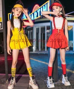 キッズ ダンス衣装 チアガール セットアップ ヒップホップ HIPHOP へそ出し トップス スカート タンクトップ 女の子 チア 子供 応援団 練習着 ステージ衣装 * ウエア